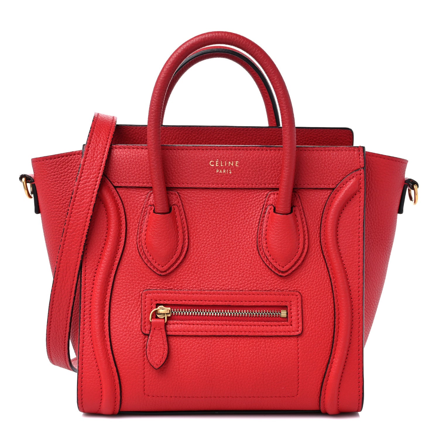 Celine Drummed Calfskin Nano Luggage Red 1 of 13