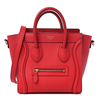 Celine Drummed Calfskin Nano Luggage Red 1 of 13