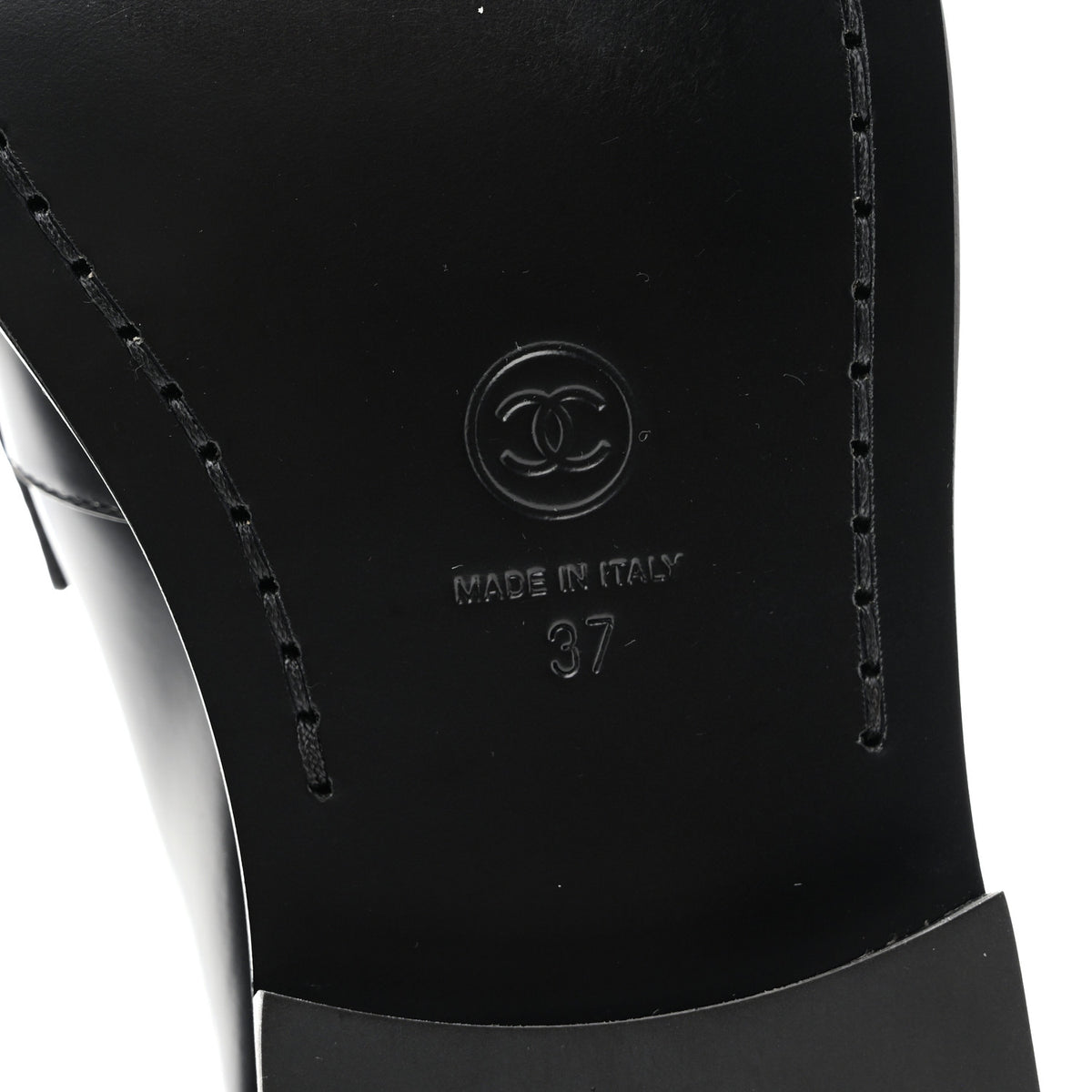 Shiny Calfskin CC Loafers Black White 37 Black White