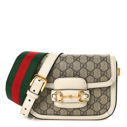 Gucci GG Supreme Monogram Web Mini Horsebit 1955 Shoulder Bag Beige Mystic White 1 of 10