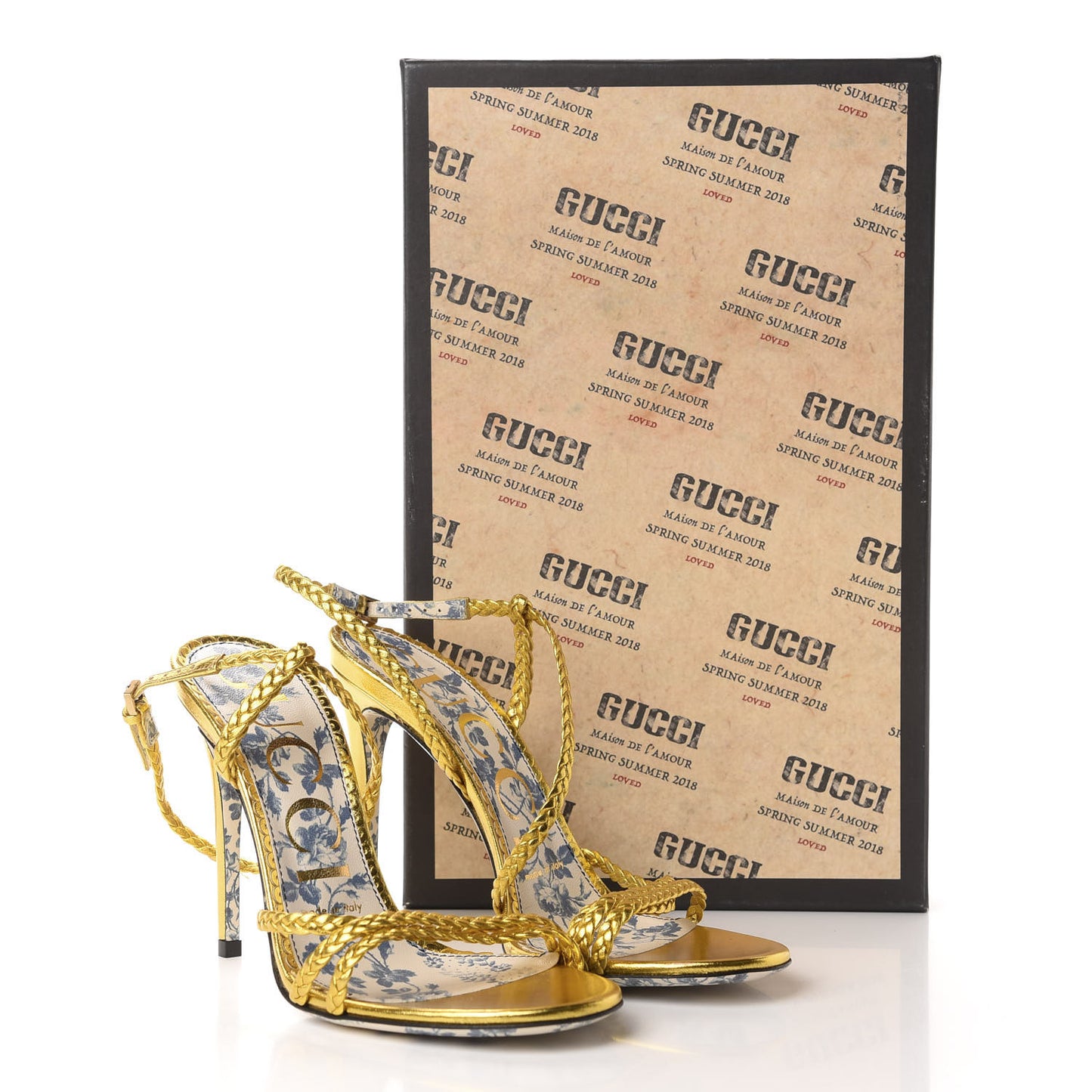 Metallic Nappa Braided Haines High Heel Sandals 36.5 Gold