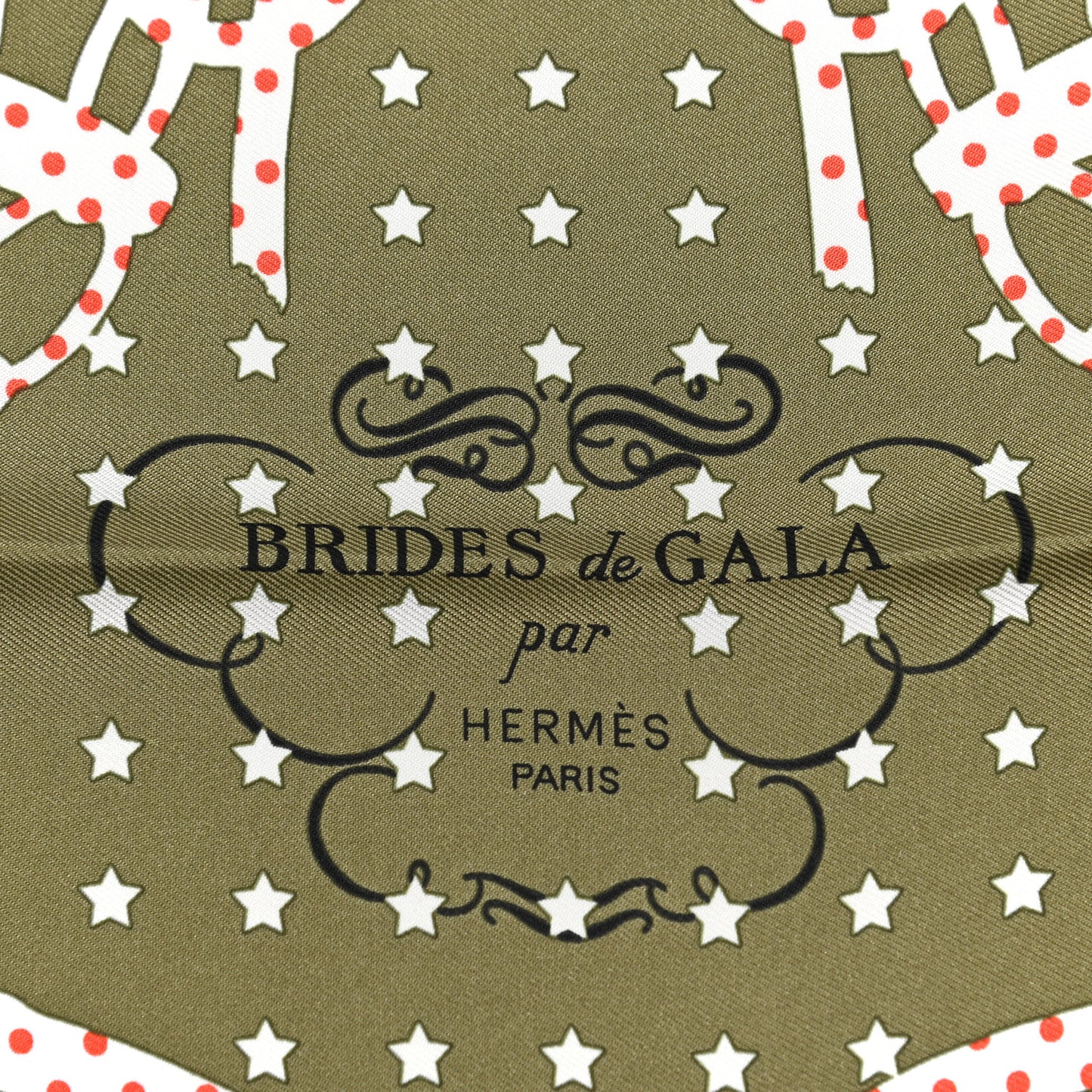 Silk Brides De Gala A Pois Bandana Scarf 55 Kaki Corail White