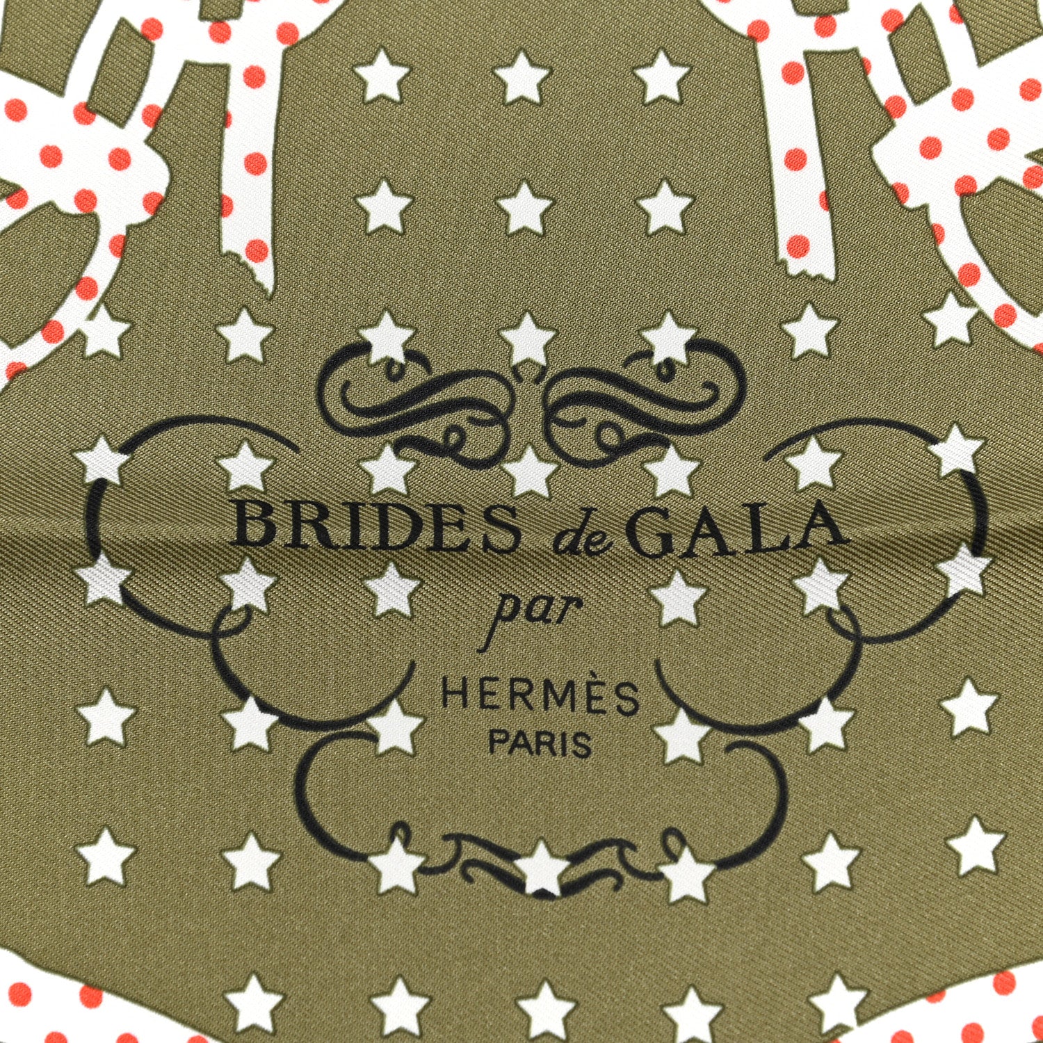 Hermes Silk Brides De Gala A Pois Bandana Scarf 55 Kaki Corail White 3 of 4