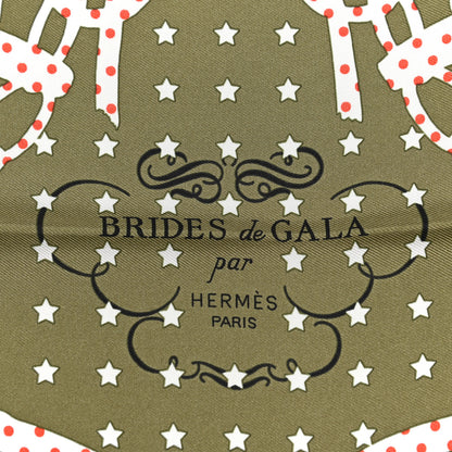 Hermes Silk Brides De Gala A Pois Bandana Scarf 55 Kaki Corail White 3 of 4