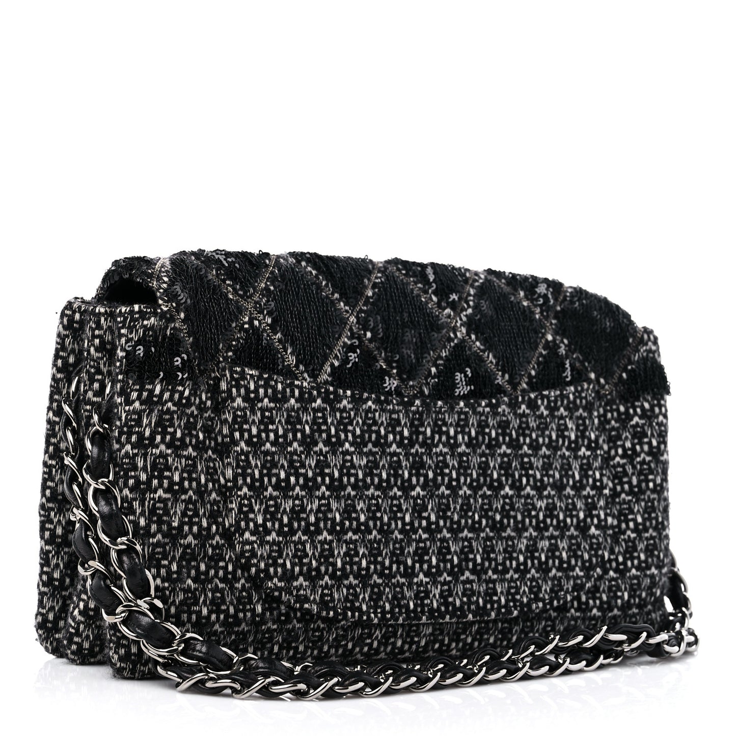 Sequin Tweed Icons Large Accordion 3 Flap Black