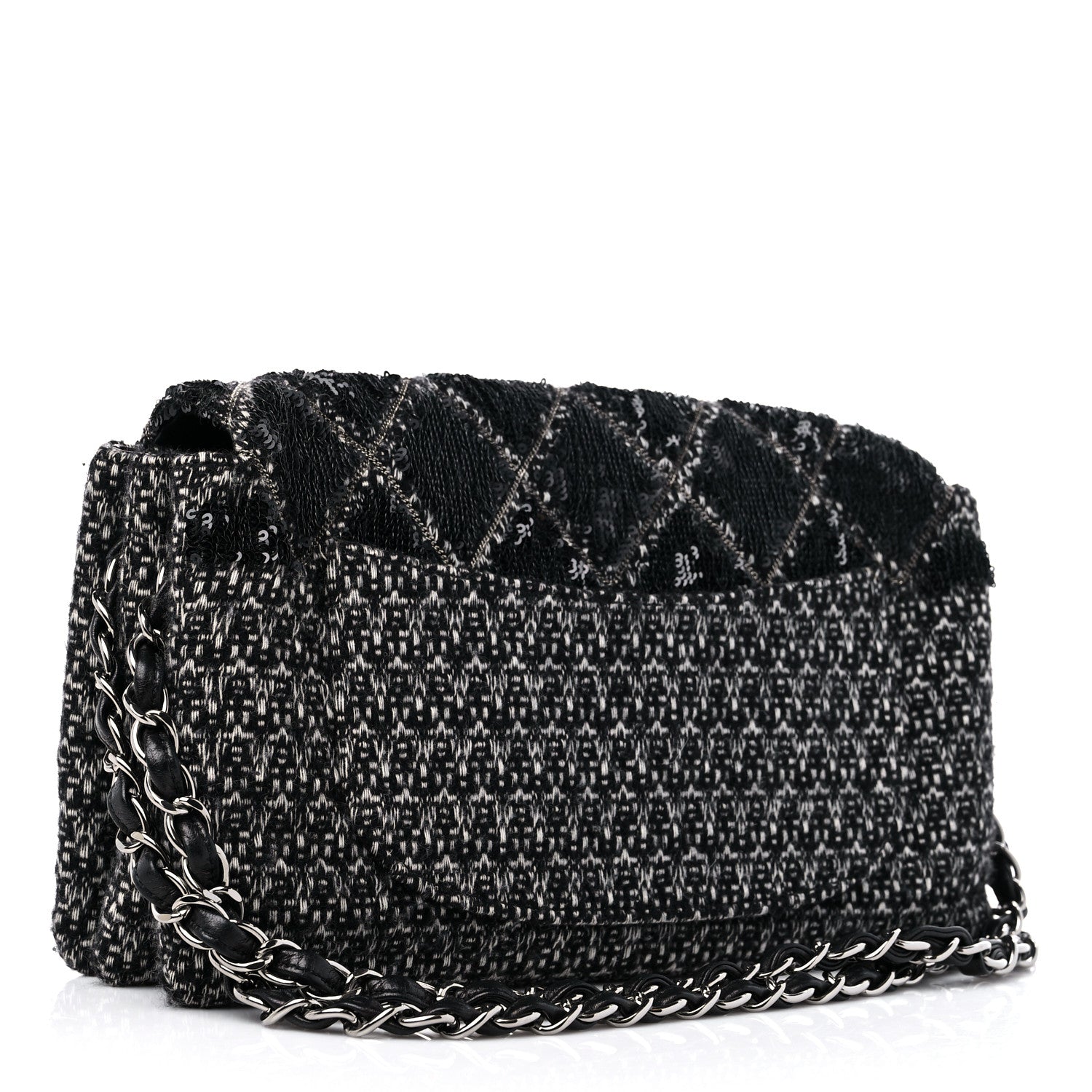 Chanel Sequin Tweed Icons Large Accordion 3 Flap Black 3 of 12