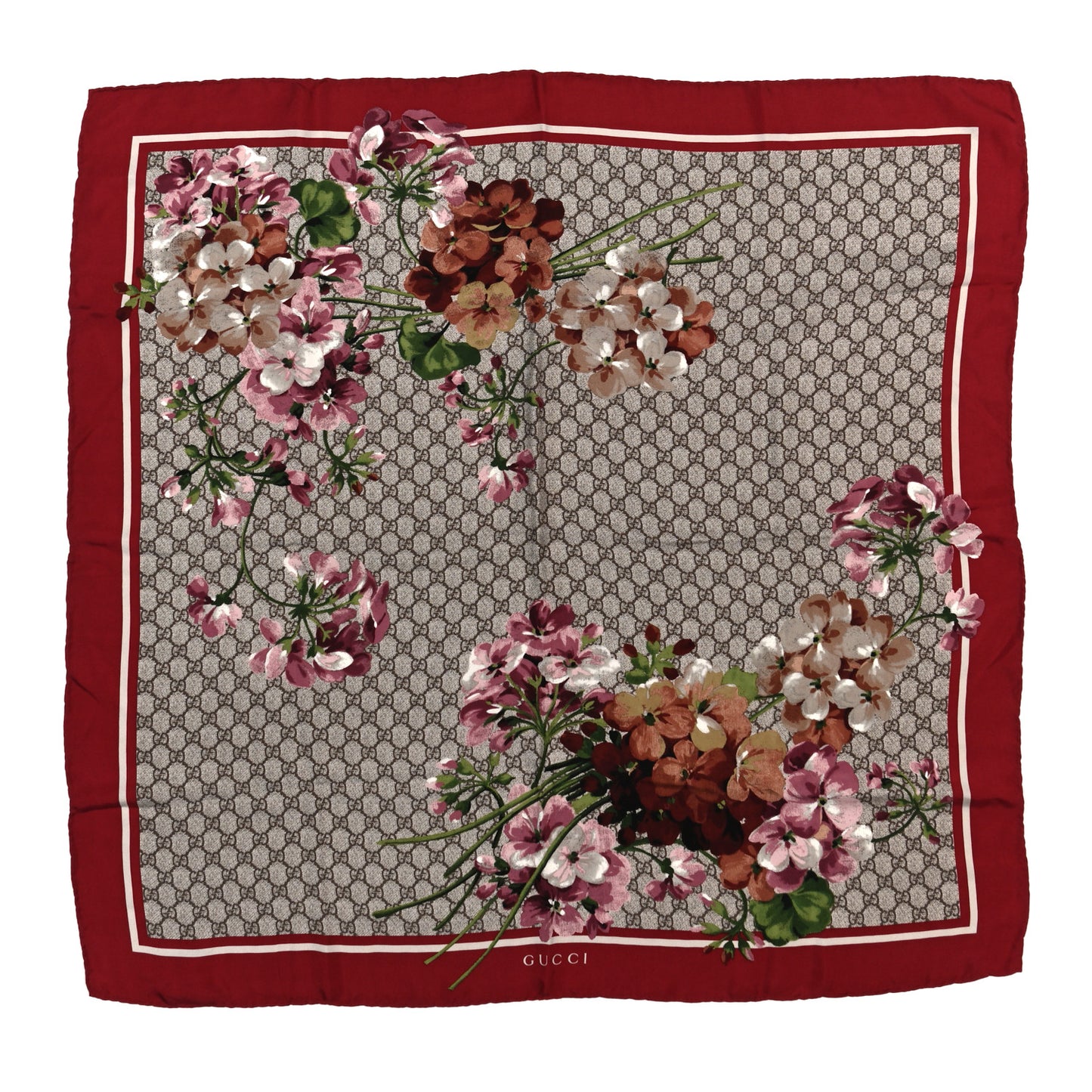 Silk Twill GG Monogram Special Florio Square Scarf  Beige Red