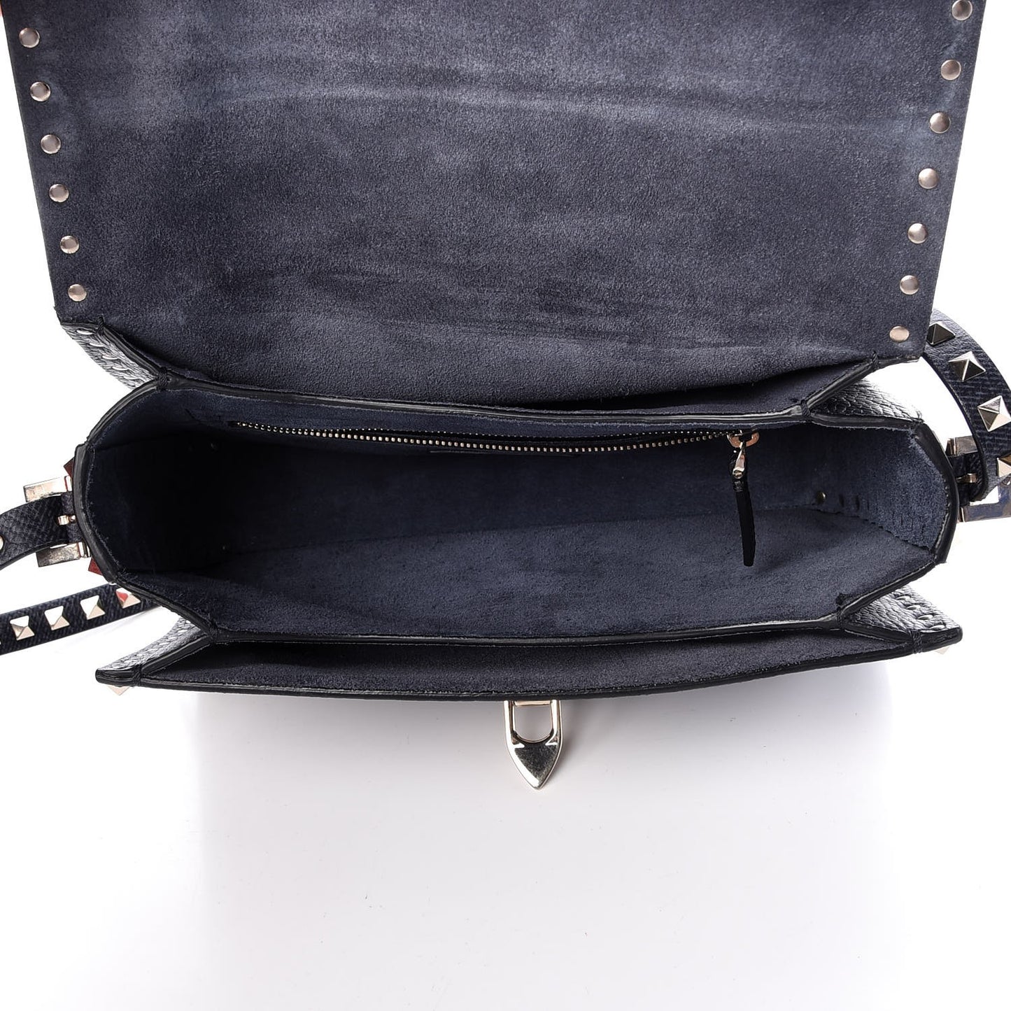 Pebbled Calfskin Medium Rockstud Flap Saddle Bag Deep Denim