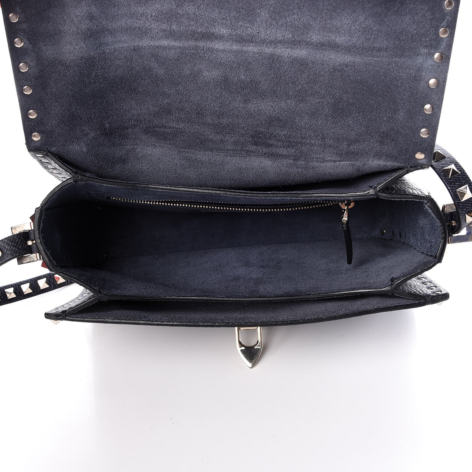 Valentino Garavani Pebbled Calfskin Medium Rockstud Flap Saddle Bag Deep Denim 5 of 7