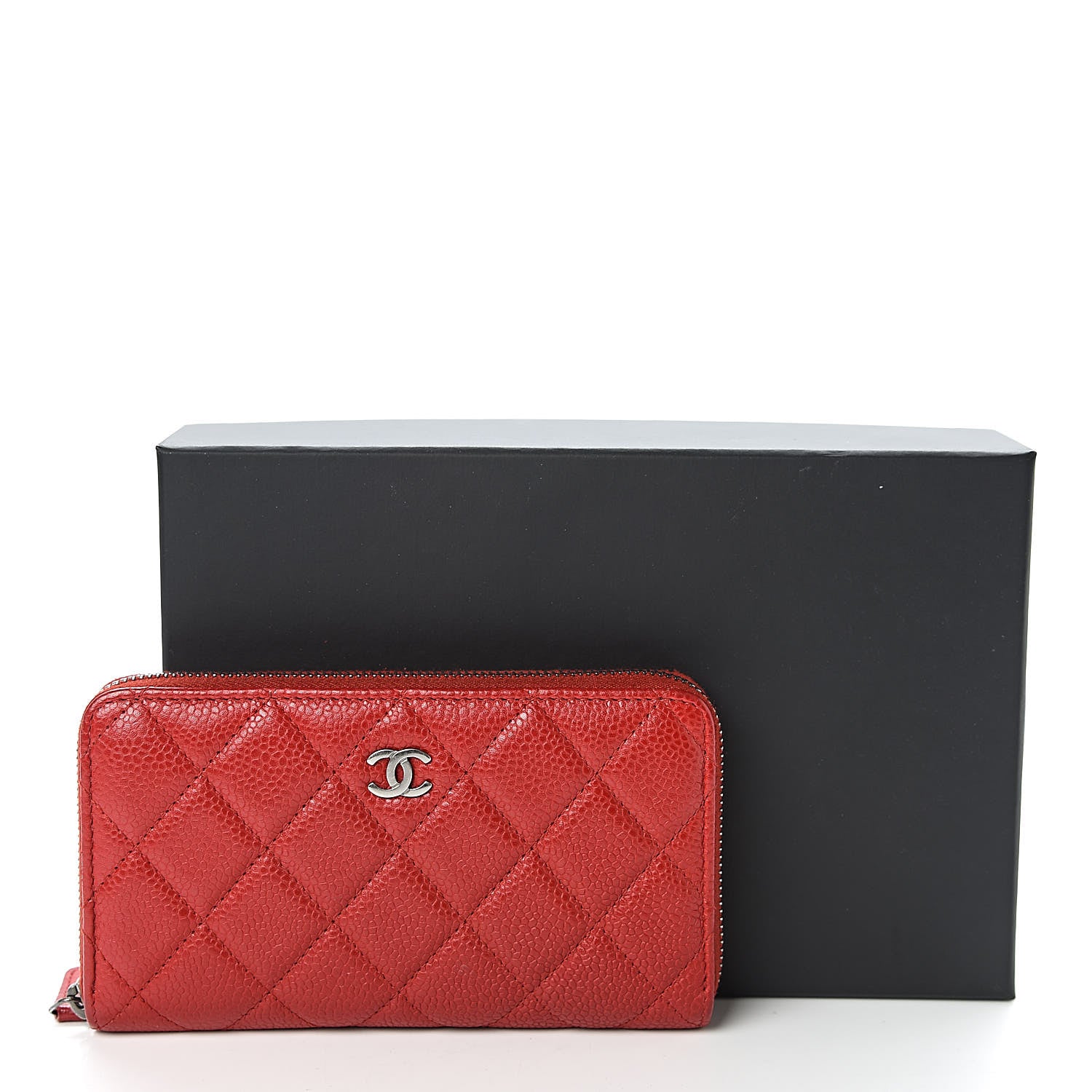 Chanel Caviar Quilted Small Zip Around Wallet Red 14 of 14