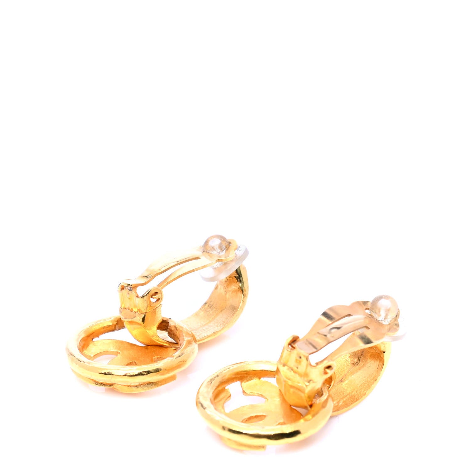 Chanel Metal Round CC Drop Clip On Earrings Gold 3 of 5
