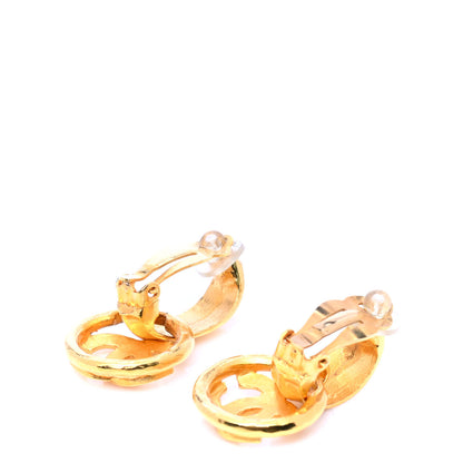 Chanel Metal Round CC Drop Clip On Earrings Gold 3 of 5
