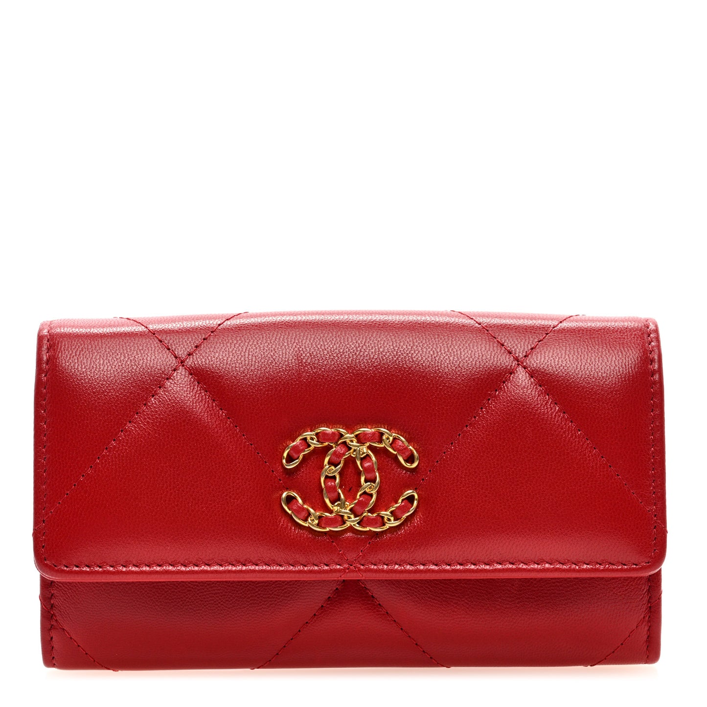 Goatskin Quilted Chanel 19 Flap Wallet Red