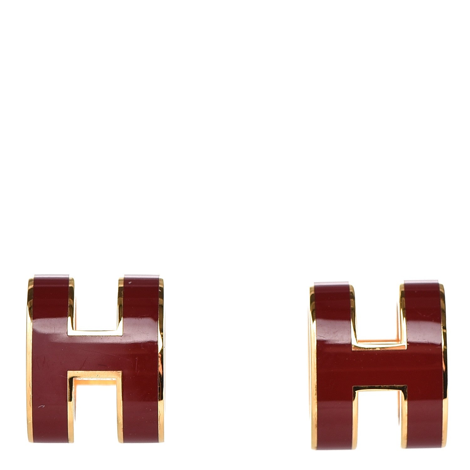 Hermes Gold Lacquered Pop H Earrings Rouge H 1 of 4