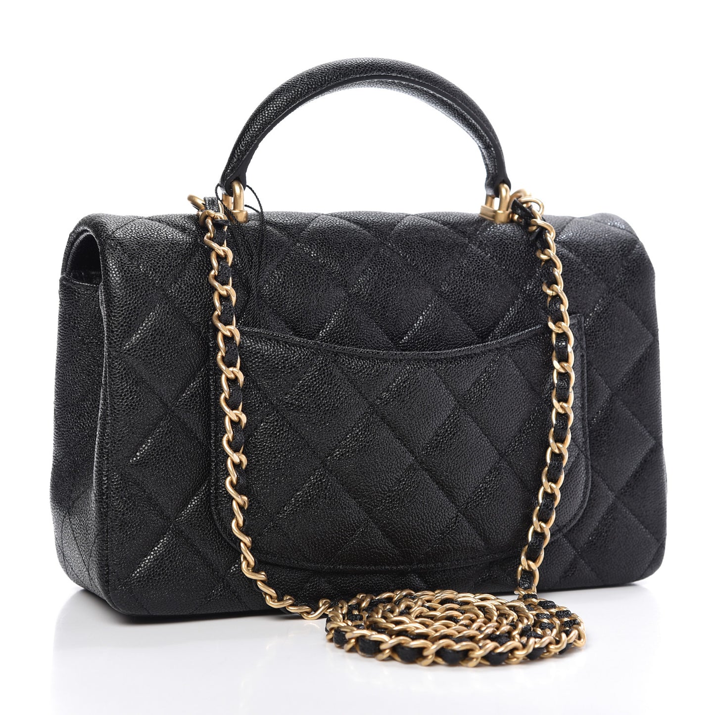 Caviar Quilted Mini Top Handle Rectangular Flap Black