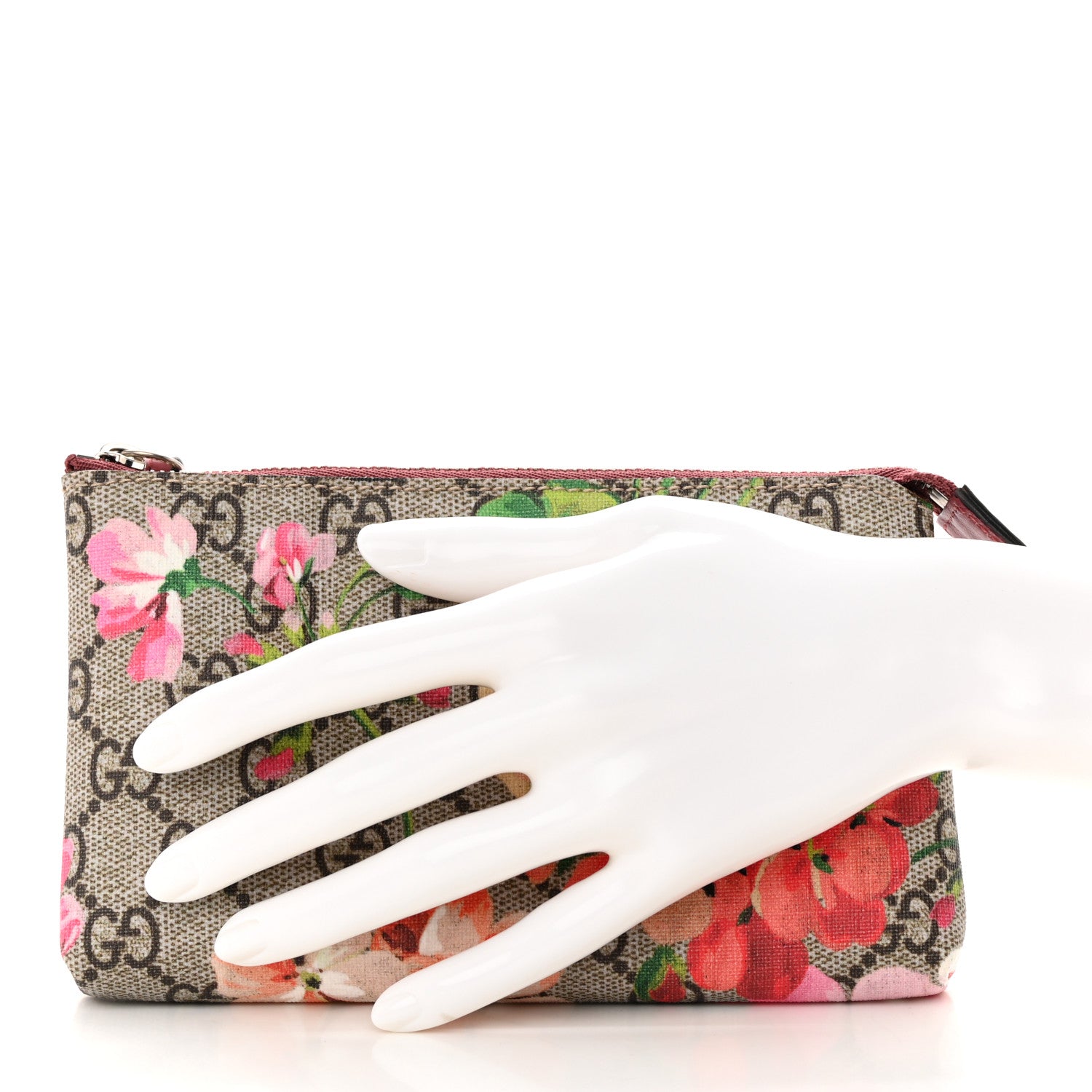 Gucci GG Supreme Monogram Blooms Pouch Beige Multicolor Dry Rose 2 of 9