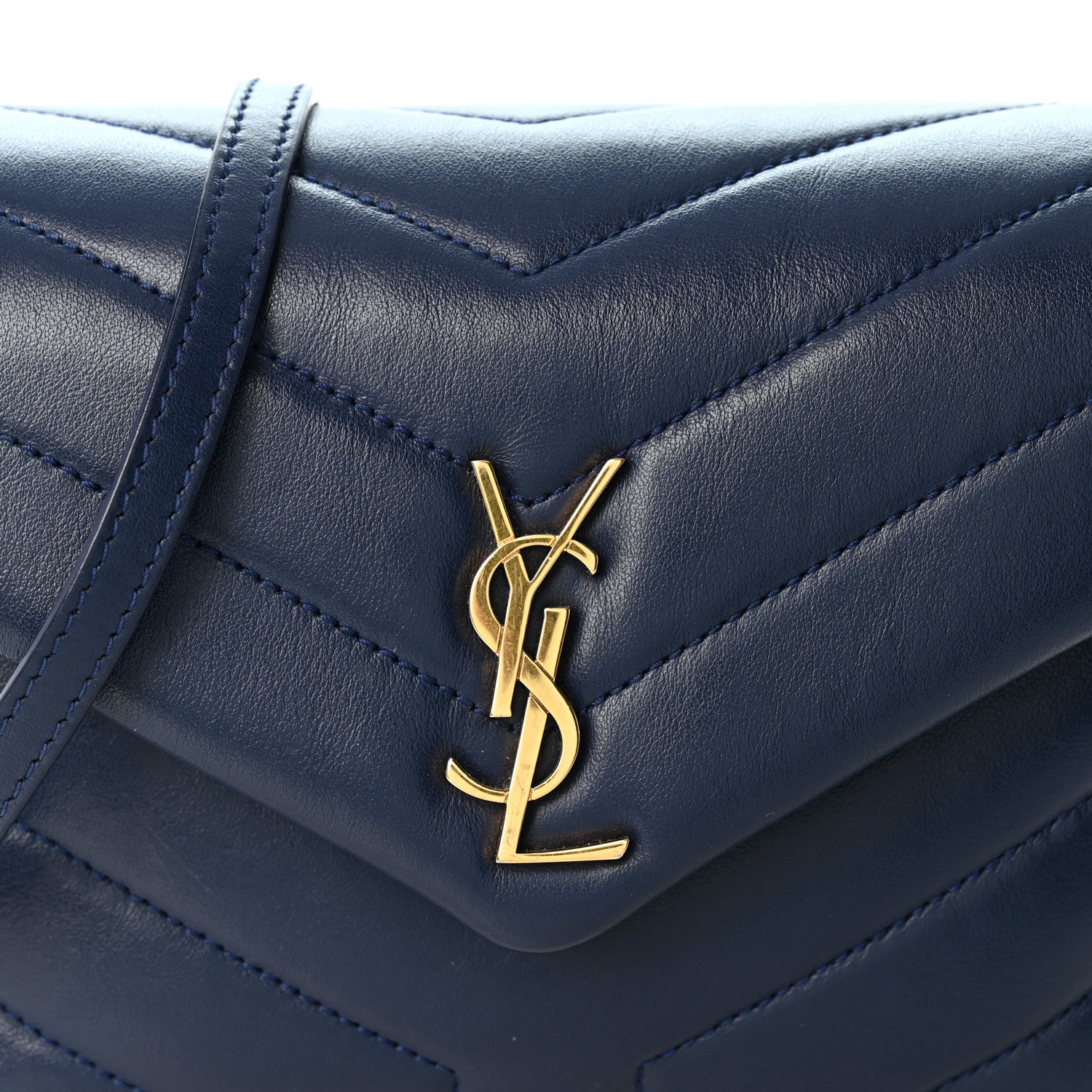 Saint Laurent Calfskin Y Quilted Monogram Toy Loulou Crossbody Bag Blue Charron 7 of 9