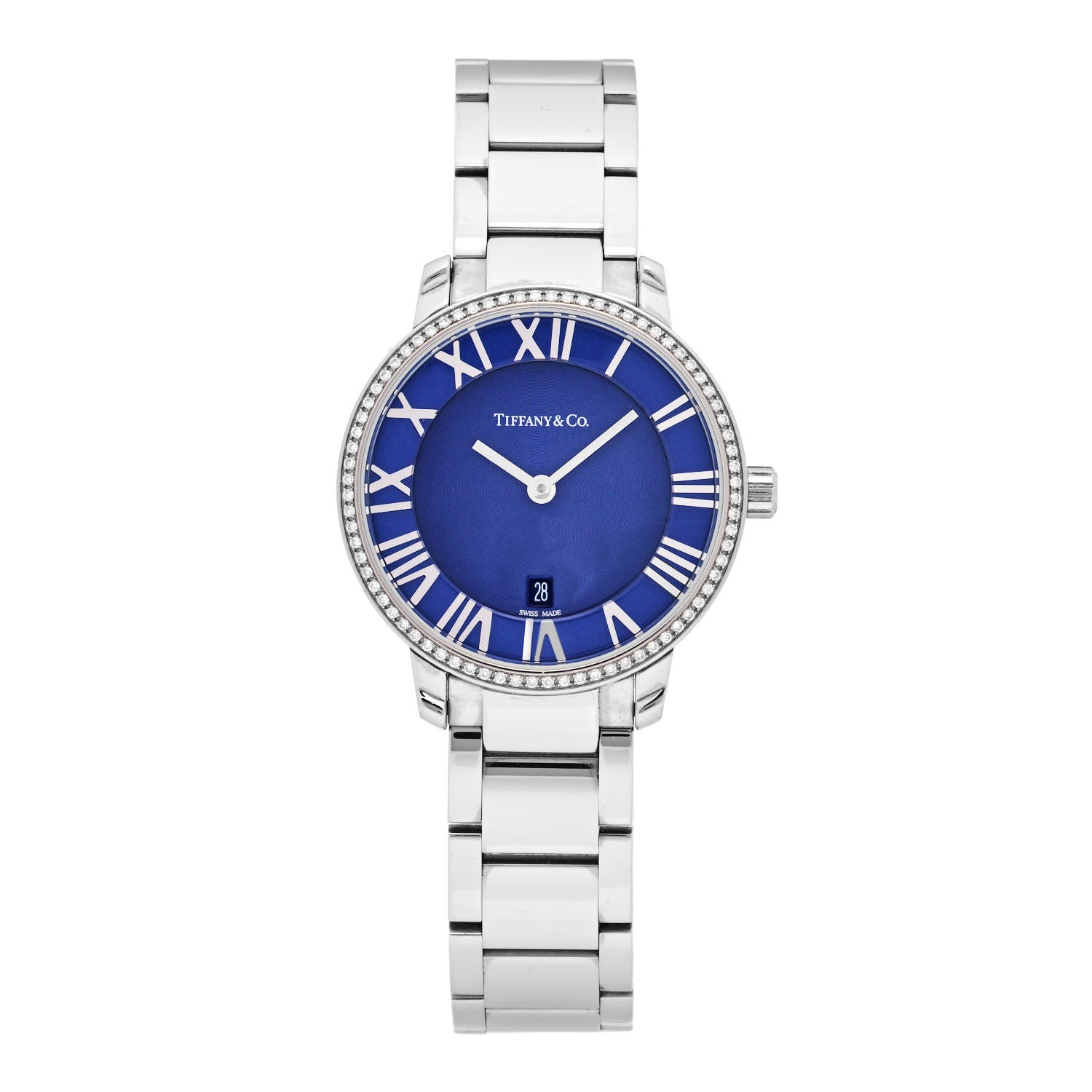 Tiffany Stainless Steel Diamond Bezel 31mm Atlas 2-Hand Quartz Watch Blue Azure 1 of 4