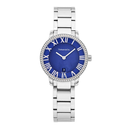 Tiffany Stainless Steel Diamond Bezel 31mm Atlas 2-Hand Quartz Watch Blue Azure 1 of 4