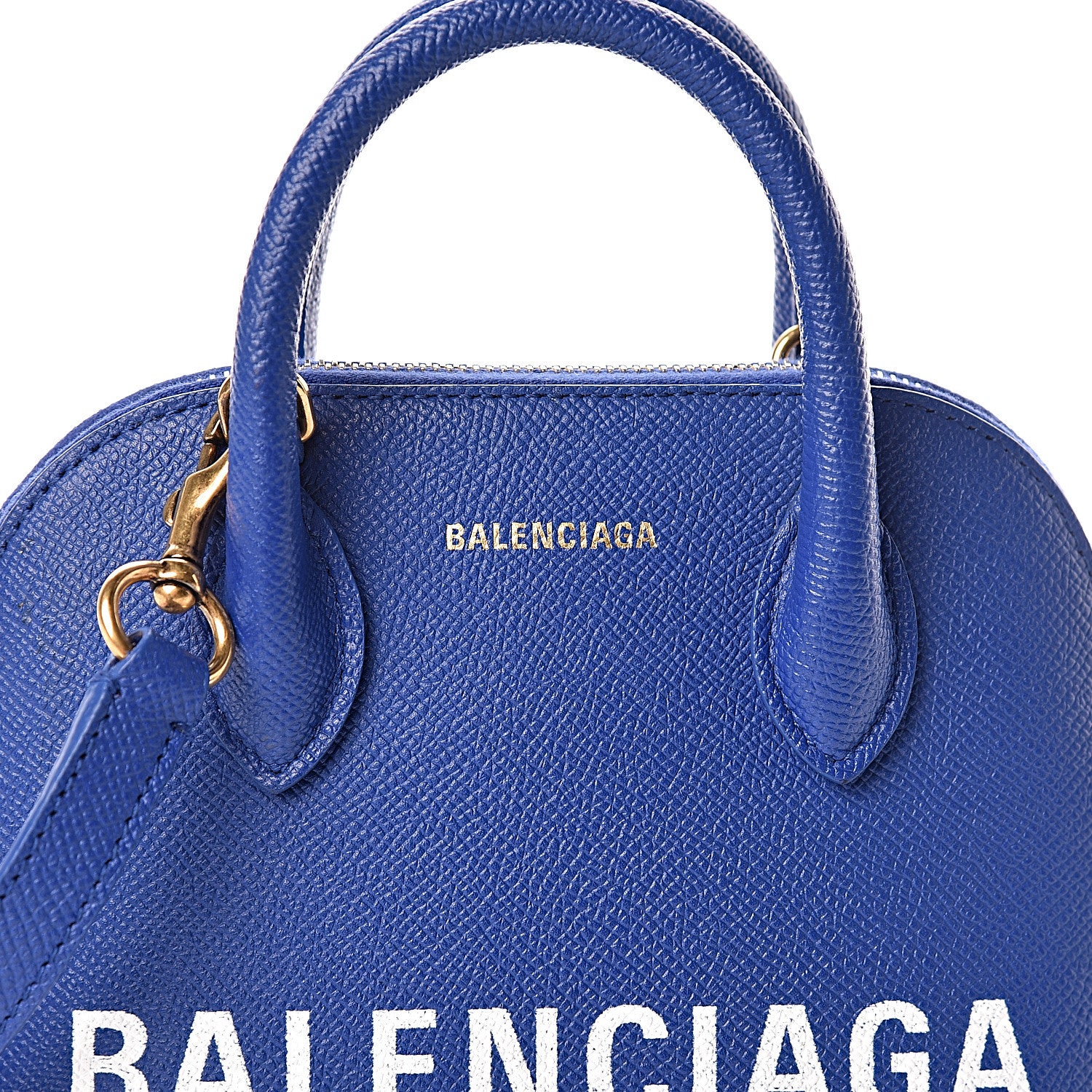 Balenciaga Signature Grained Calfskin Logo XXS Ville Top Handle Bag Bleu Roi White 5 of 9