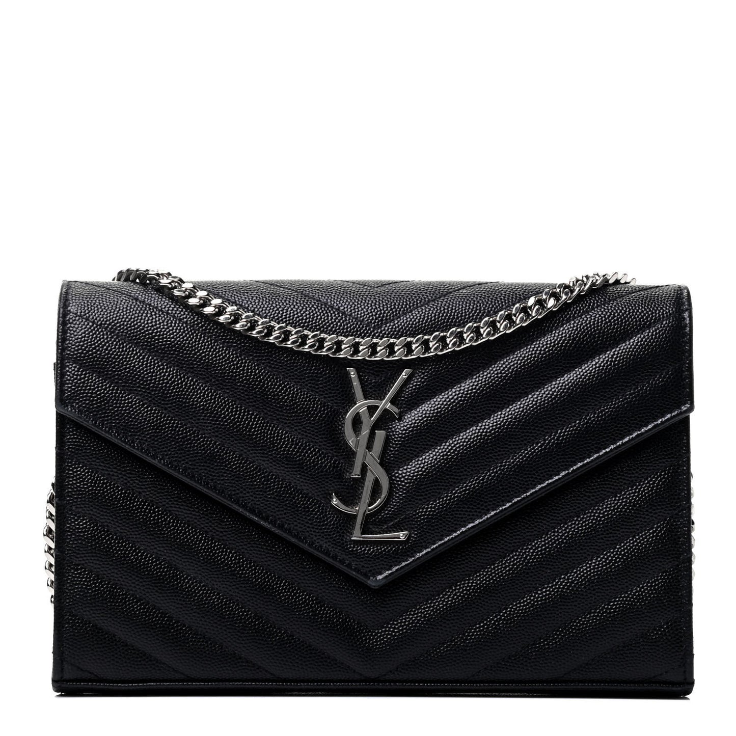 Grain De Poudre Matelasse Chevron Monogram Chain Wallet Black