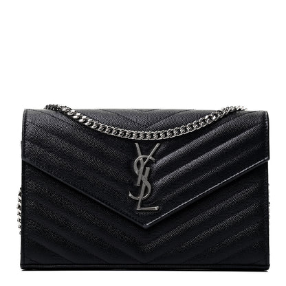 Saint Laurent Grain De Poudre Matelasse Chevron Monogram Chain Wallet Black 1 of 4
