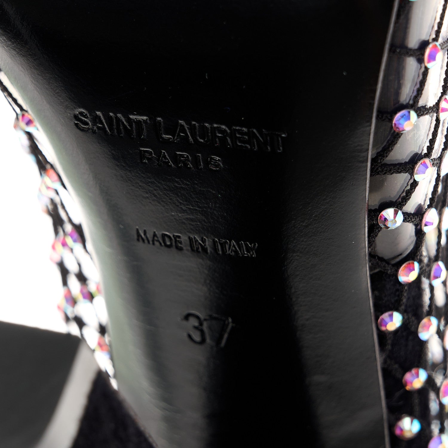 Saint Laurent Mesh Crystal Koller 100 Knee High Boots 37 Black 6 of 8