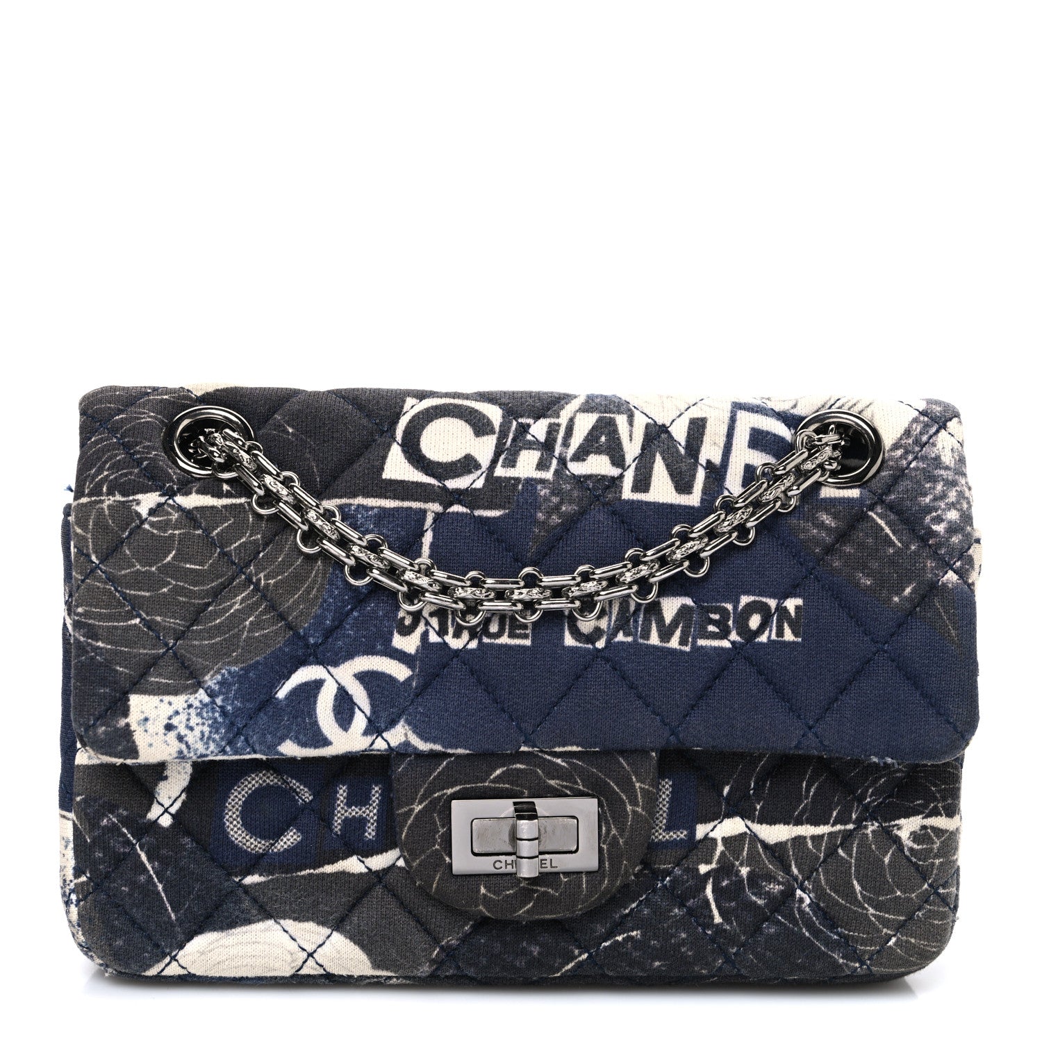 Chanel Jersey Quilted Camellia 2.55 Reissue Mini Flap Black White 1 of 11