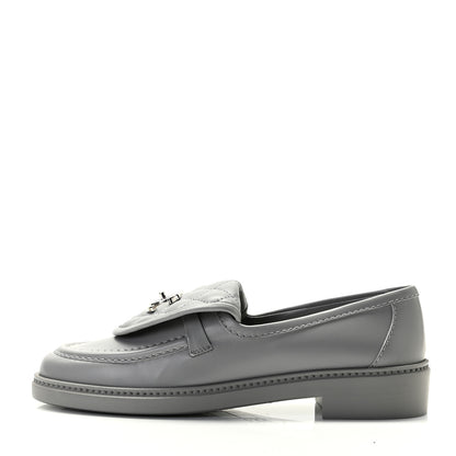 Chanel Lambskin Quilted CC Turnlock Loafers 38 Grey 1 of 9