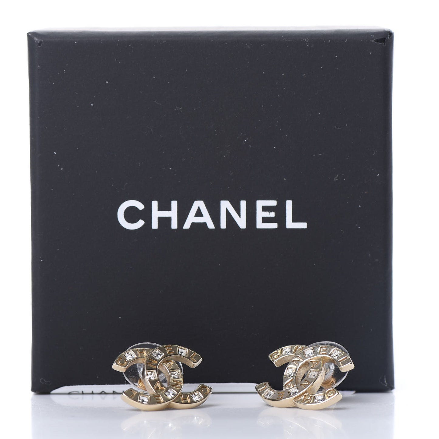 Crystal Metal CC Paris Button Stud Earrings Gold