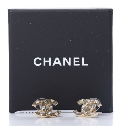 Chanel Crystal Metal CC Paris Button Stud Earrings Gold 5 of 5