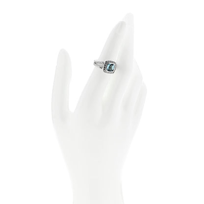 David Yurman Sterling Silver Diamond Blue Topaz 7mm Petite Albion Ring 50 5.25 2 of 5
