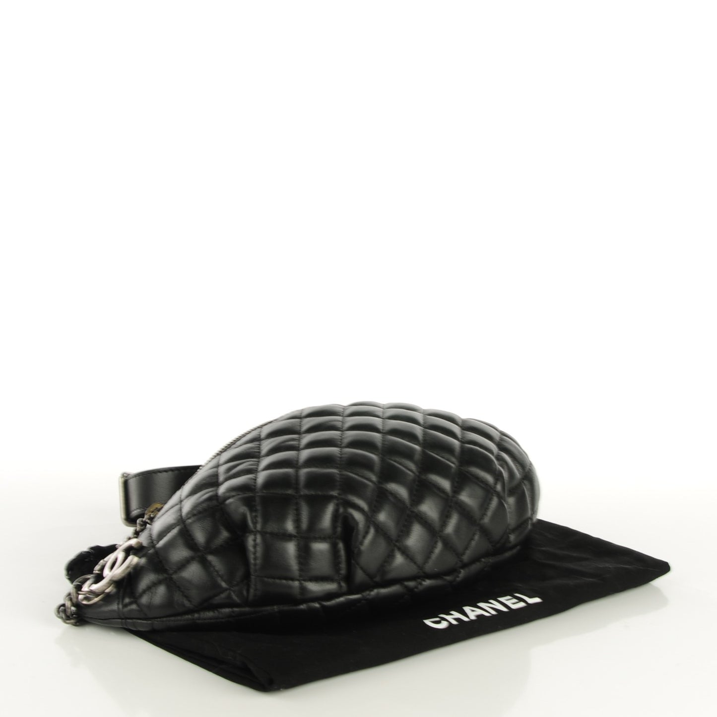 Lambskin Quilted Banane Waist Bag Fanny Pack Black