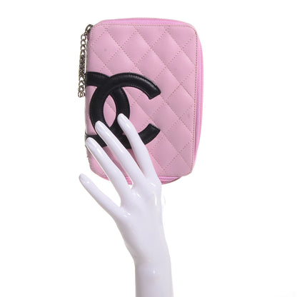 Chanel Calfskin Quilted Cambon Zip Around Makeup Pouch Pink Black 2 of 7