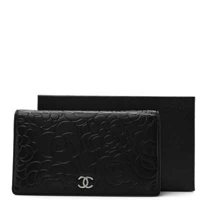 Chanel Lambskin Camellia Embossed Yen Wallet Black 10 of 10