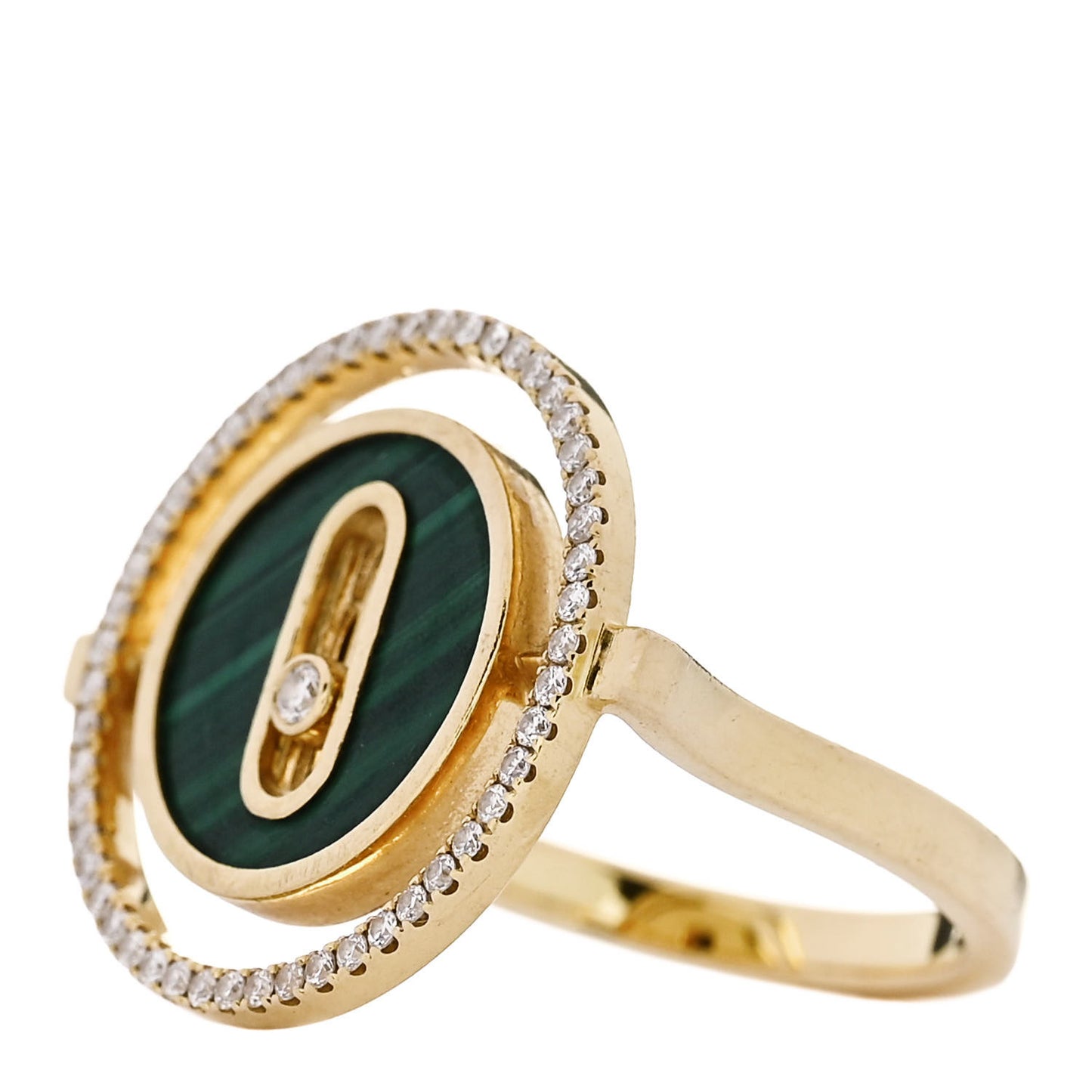 18K Yellow Gold Diamond Malachite Lucky Move Ring 49 5
