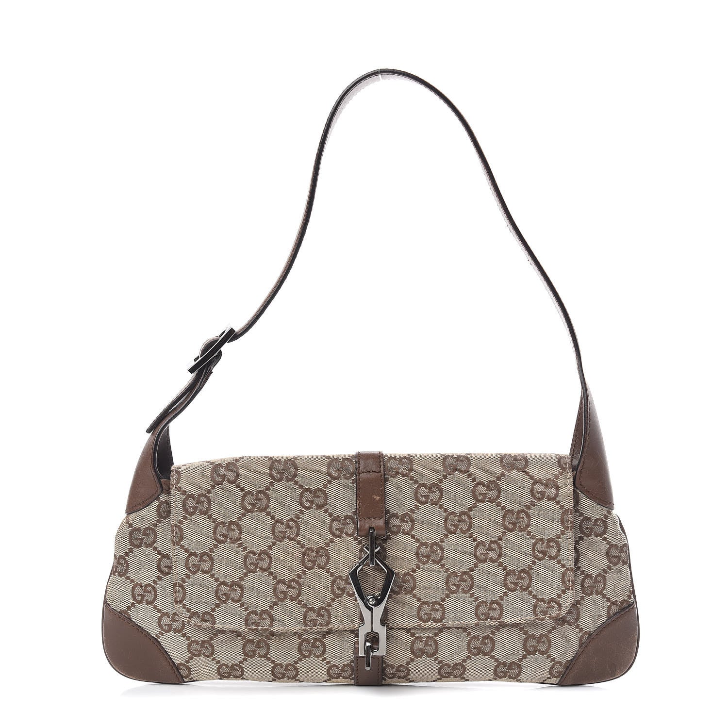 Gucci Monogram Jackie O Flap Bag Brown 1 of 15