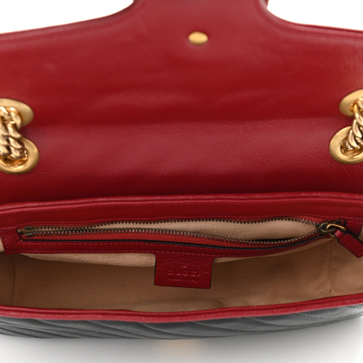Vintage Effect Calfskin Matelasse Diagonal Small Torchon GG Marmont Shoulder Bag Black Romantic Cherry