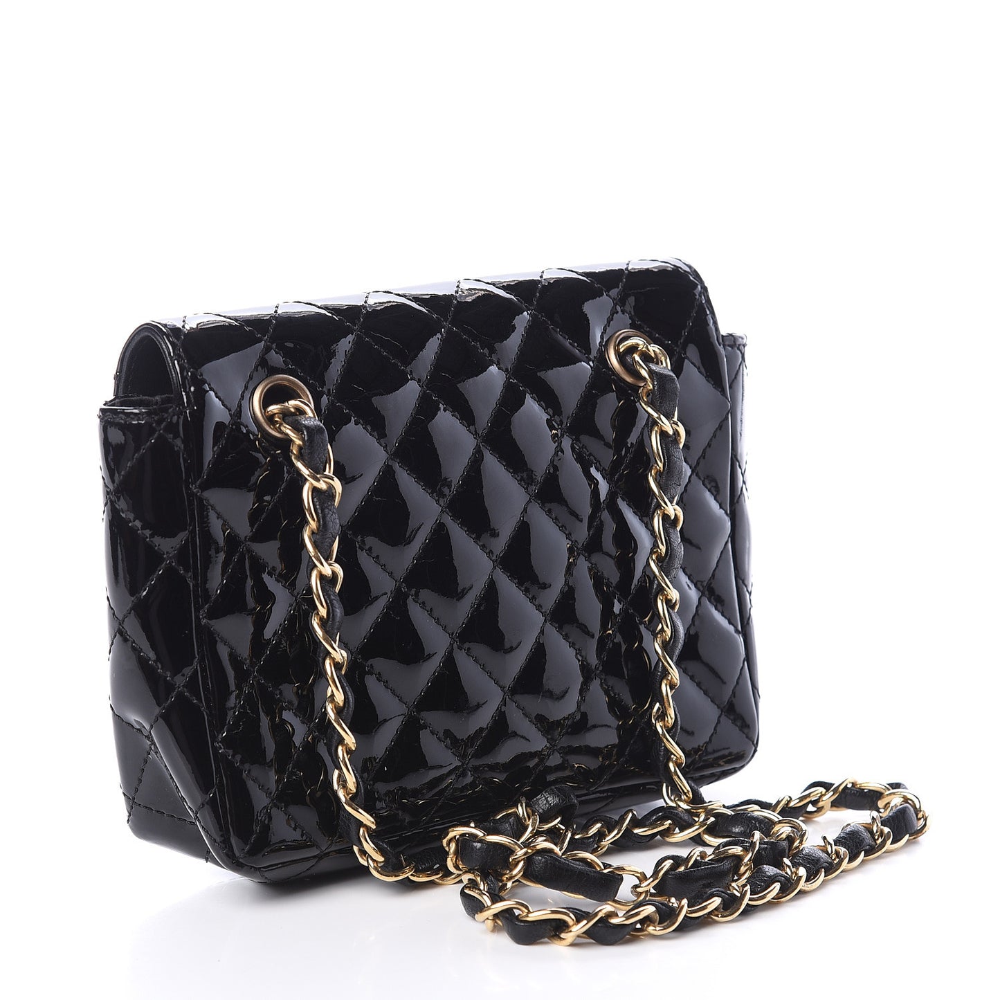 Patent Calfskin Quilted Mini Square Flap Black