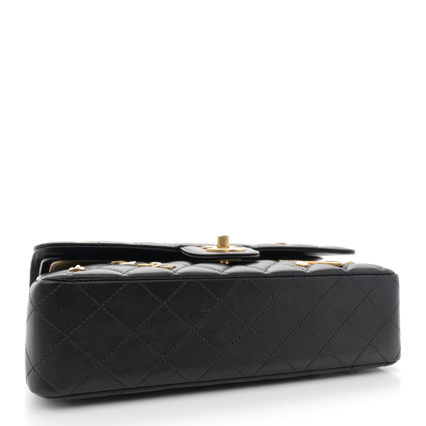 Lambskin Quilted Medium Rue Cambon Charms Double Flap Black