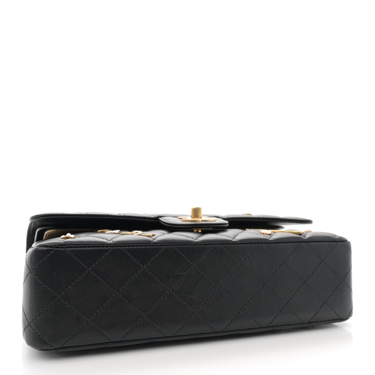 Chanel Lambskin Quilted Medium Rue Cambon Charms Double Flap Black 4 of 13