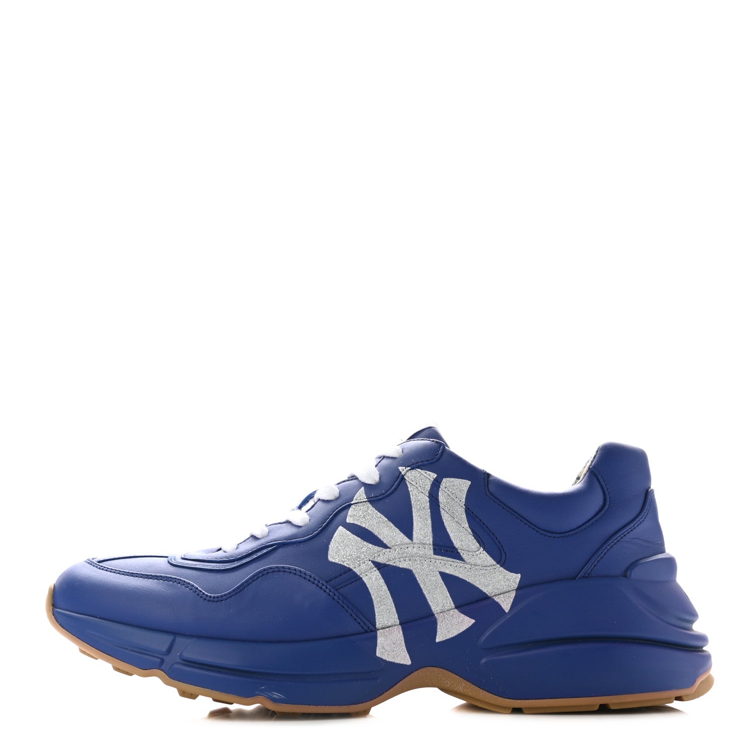 Gucci X MLB Calfskin NY Yankees Mens Rhyton Sneakers 10.5 Electric Blue 1 of 18
