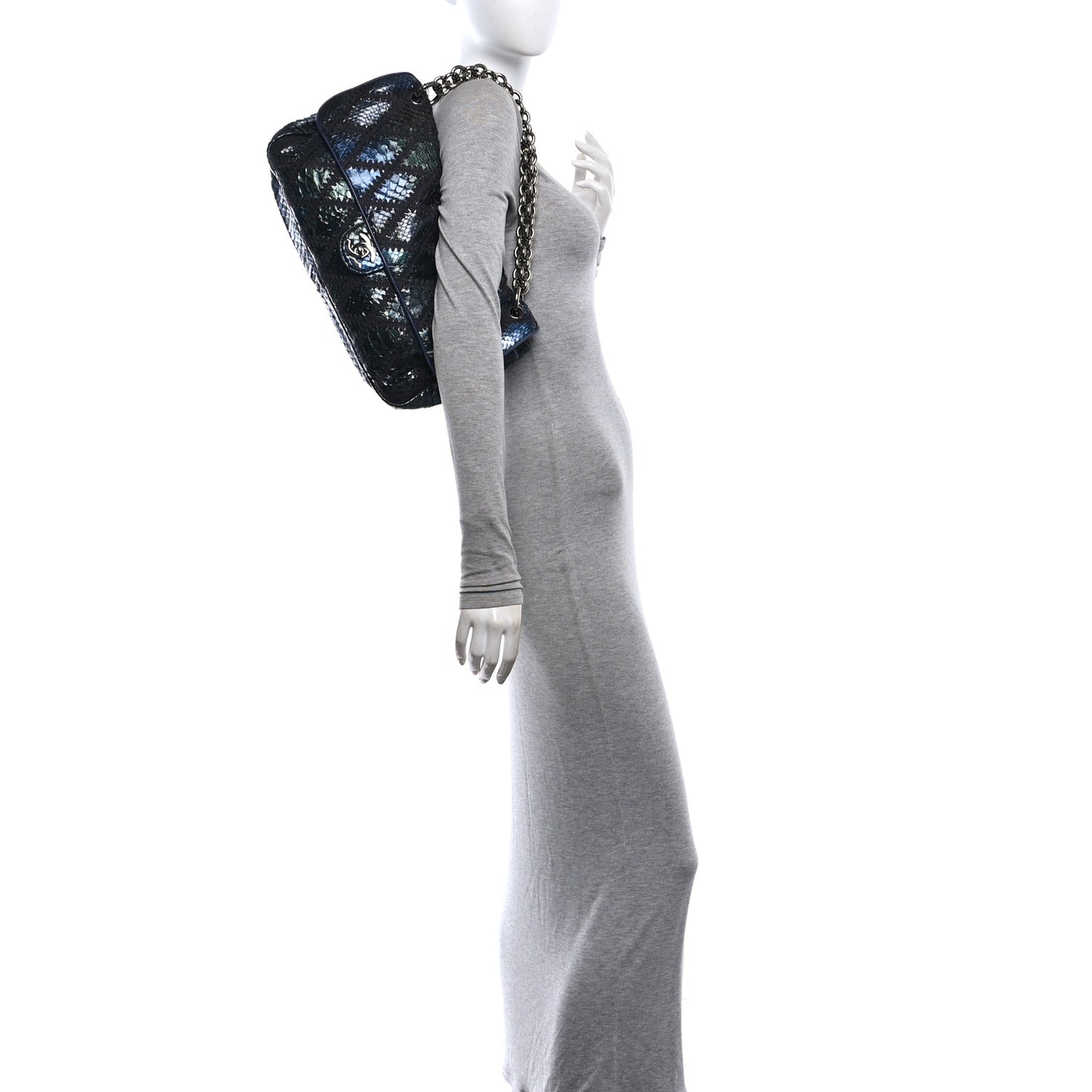 Metallic Snakeskin Crochet Soft and Chain Maxi Flap Blue Multicolor