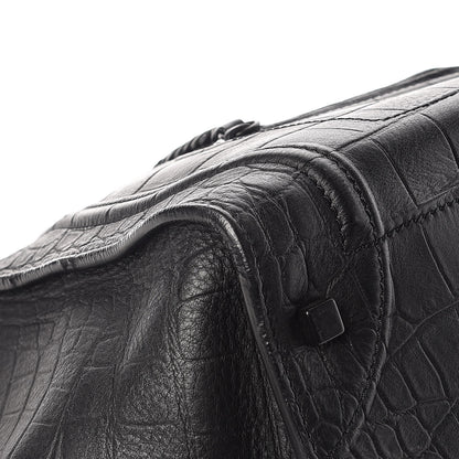 Celine Crocodile Embossed Calfskin Medium Phantom Luggage Black 13 of 19