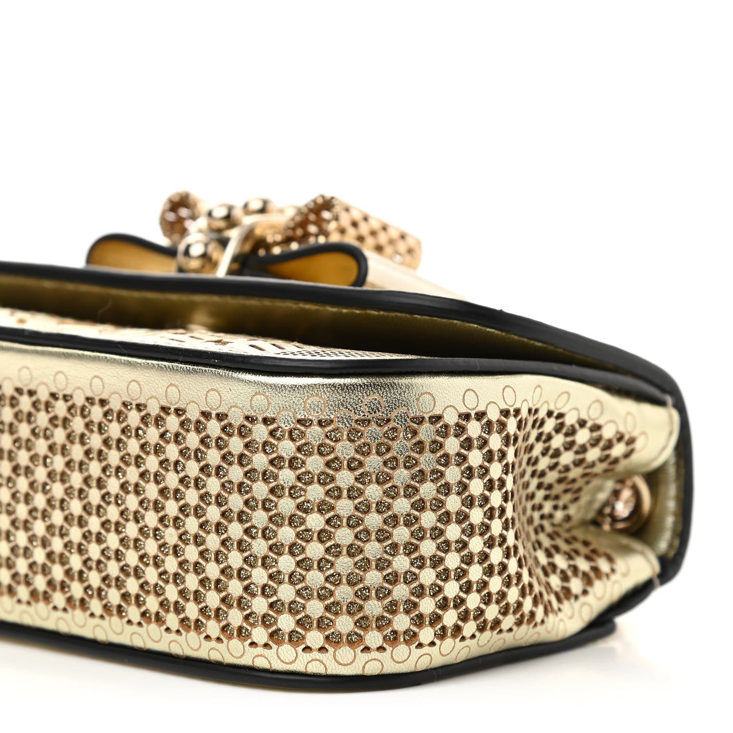 Metallic Laser Cut Nappa Mini Sweety Charity Crossbody Bag Gold