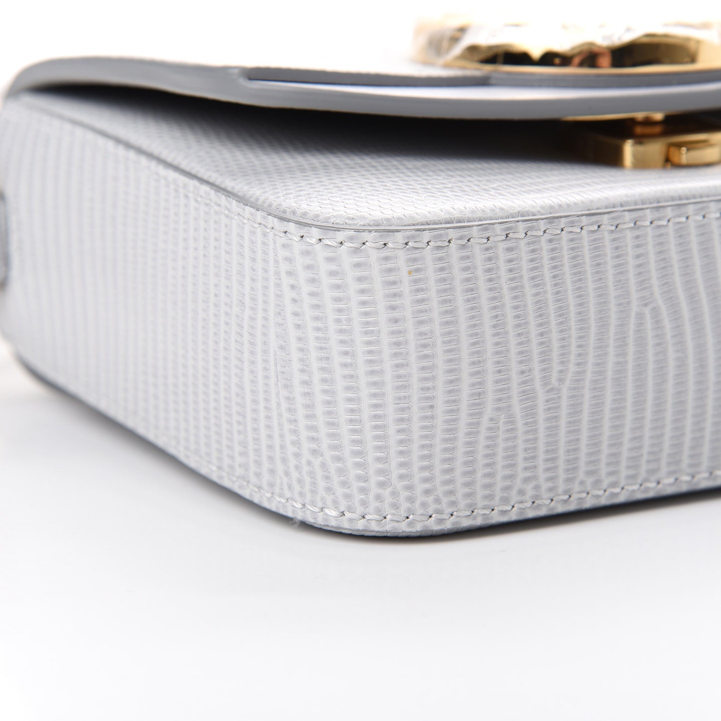 Calfskin Lizard Embossed Mini C Double Carry Light Cloud
