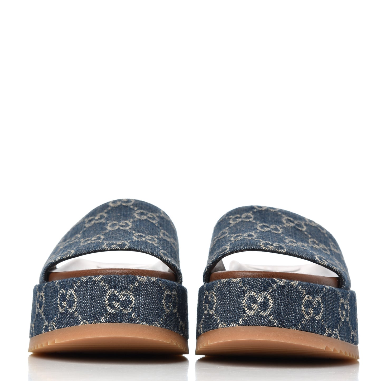 New Denim GG Monogram Angelina Platform 55mm Slide Sandals 36.5 Blue Tea