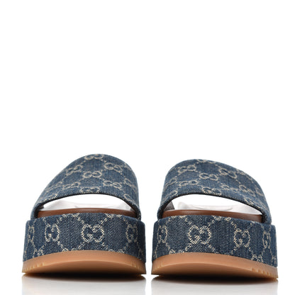 Gucci New Denim GG Monogram Angelina Platform 55mm Slide Sandals 36.5 Blue Tea 2 of 10