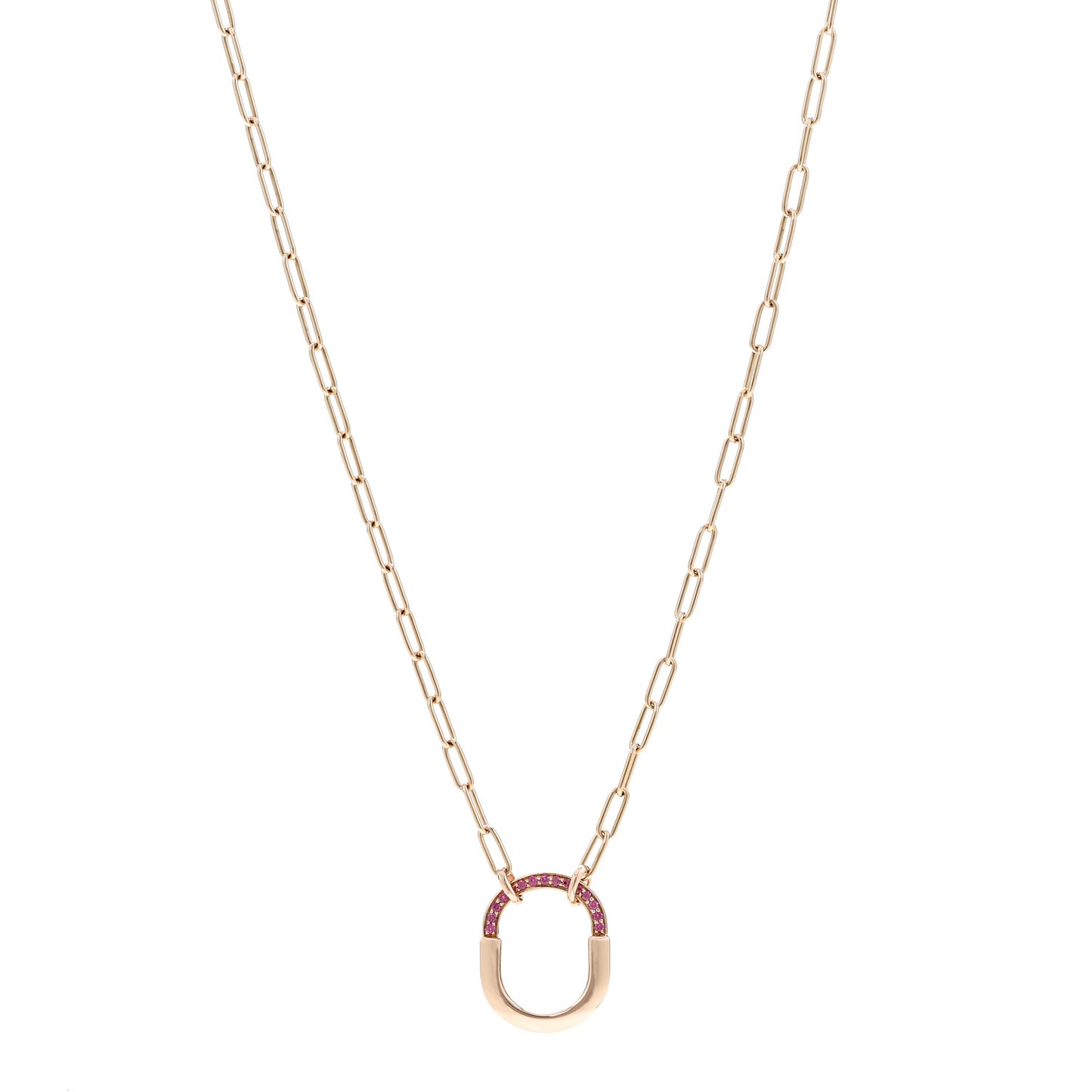18K Rose Gold Pink Sapphire Small Lock Pendant Necklace
