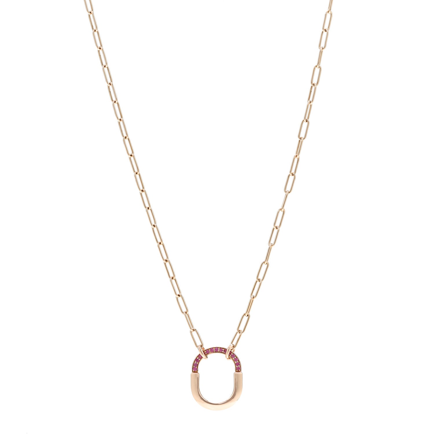 Tiffany 18K Rose Gold Pink Sapphire Small Lock Pendant Necklace 1 of 7